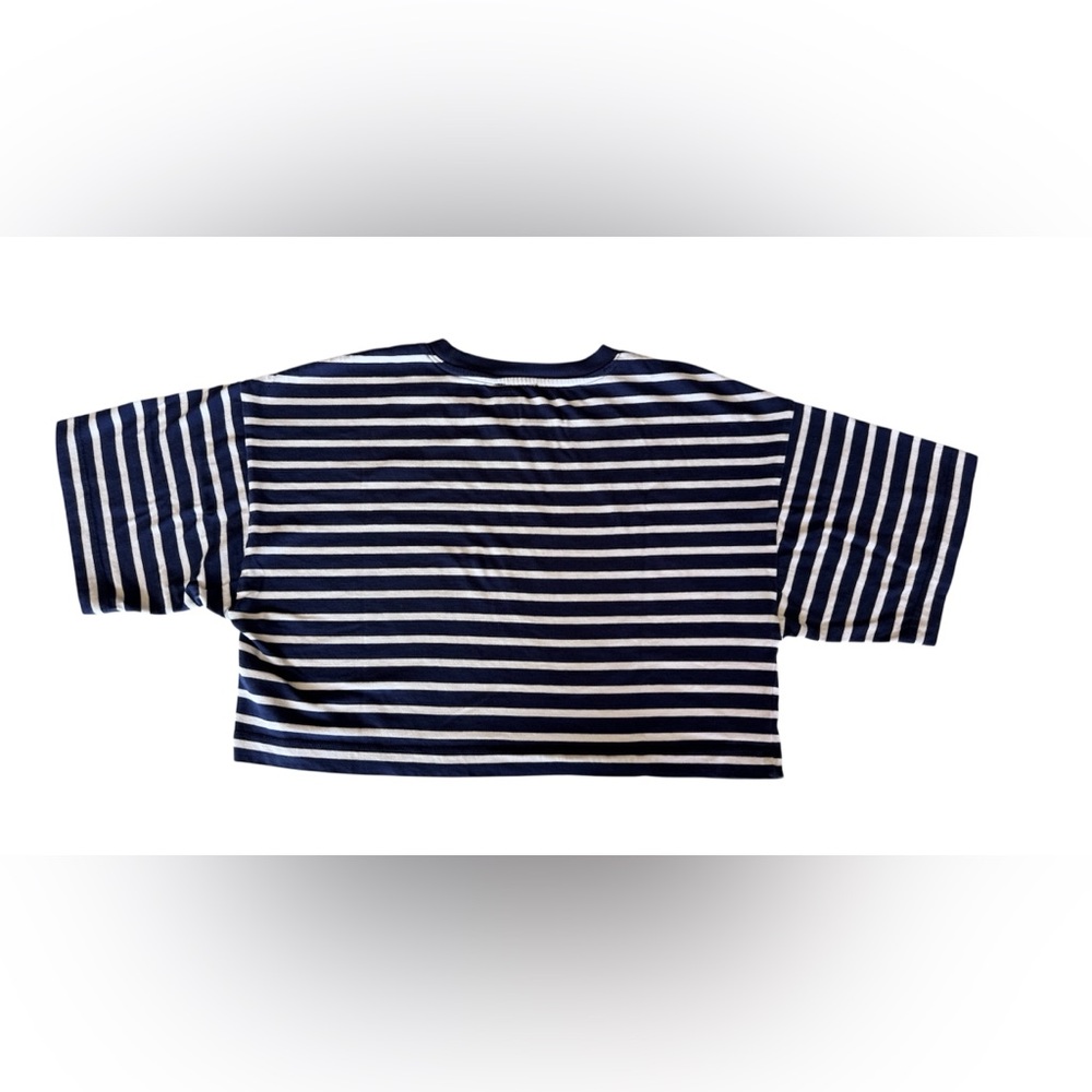 🛍️SALE🛍️ Mavi Logo Printed Striped Navy Blue Crop T-shirt Crop / Short Sleeves - Picture 6 of 7